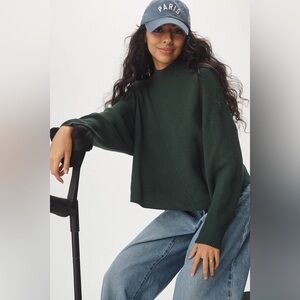 LIKE NEW Maeve Anthropologie the meredith Dark Green mock- neck Sweater